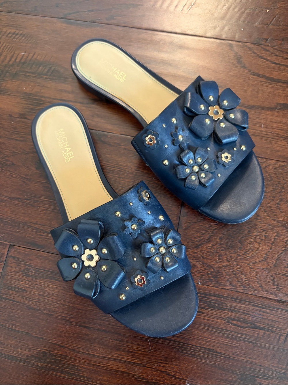 Michael Kors Navy Floral Embellished Slide Mules